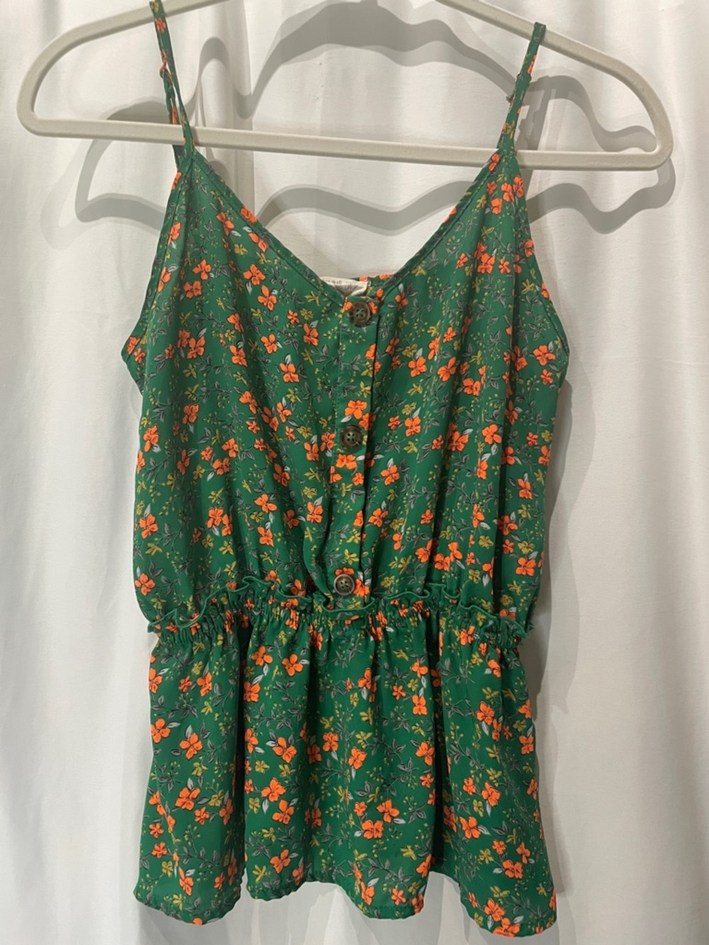Sienna Sky Green Floral Button-Front Spaghetti Strap Top